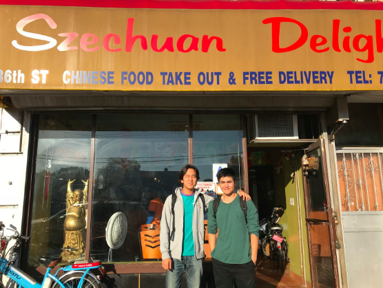 Chadd Chang-Venner and Kaito Tsukamoto in front of Szechuan Delight