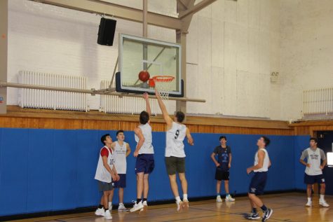 Members of the Boy's Varsity Basketball team during practice.