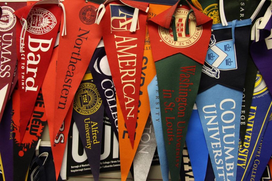 Flags outside the college counselors' offices.