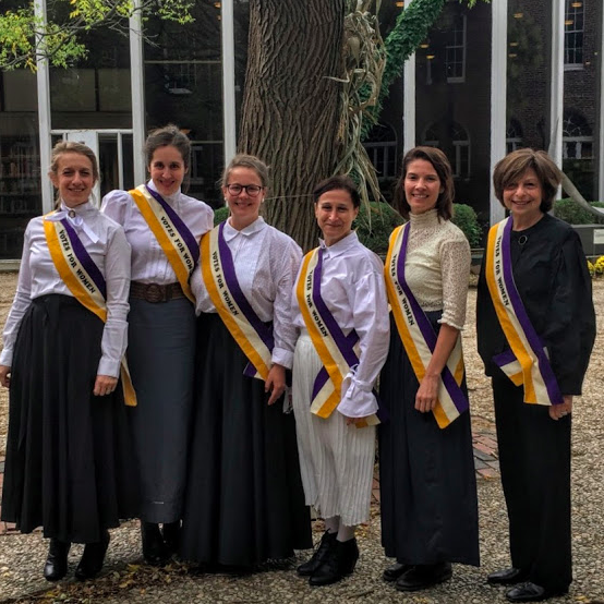 Davidson (second from left) and other history department members dressed up as suffragists for Halloween. 