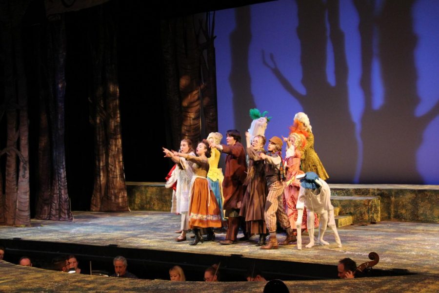 The cast of Into the Woods during one of their dress rehearsals.