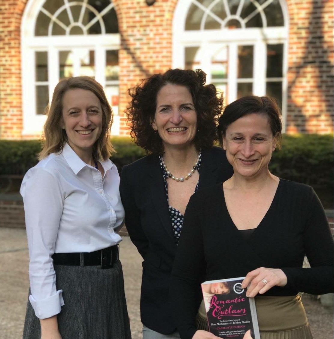 History teacher Virginia Dillon, Charlotte Gordon, and History Department Chair Michal Hershkovitz pose with Gordon's book