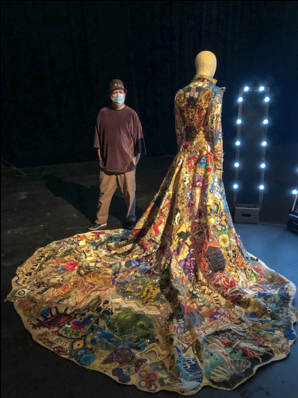 Robison with the dress he designed for the Met Gala 