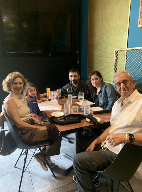 Here is a photo of Mr. Shea, his wife (Marcela Guerrero), his daughter (Emilia Shea-Guerrero), and Marcela's parents (Kelly and Oswaldo Guerrero) out to dinner in San Juan. 